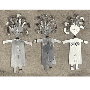 Metal Wall Sculpture Handmade, folk art, garden femine energy 16" set of 3
